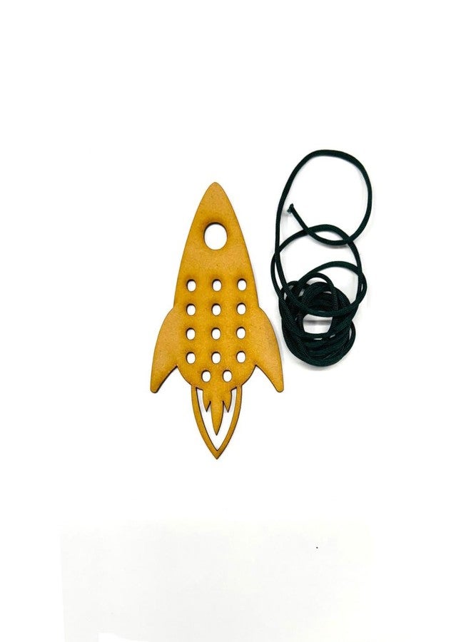 Curious Button Wood Lacing Toy Learning Sewing, Learning kit for Kids Sewing 1 pcs, Wooden Lacing, Threading Activity Puzzles, Learning Fine Motor Skill Travel Toy (Rocket) - Image 2